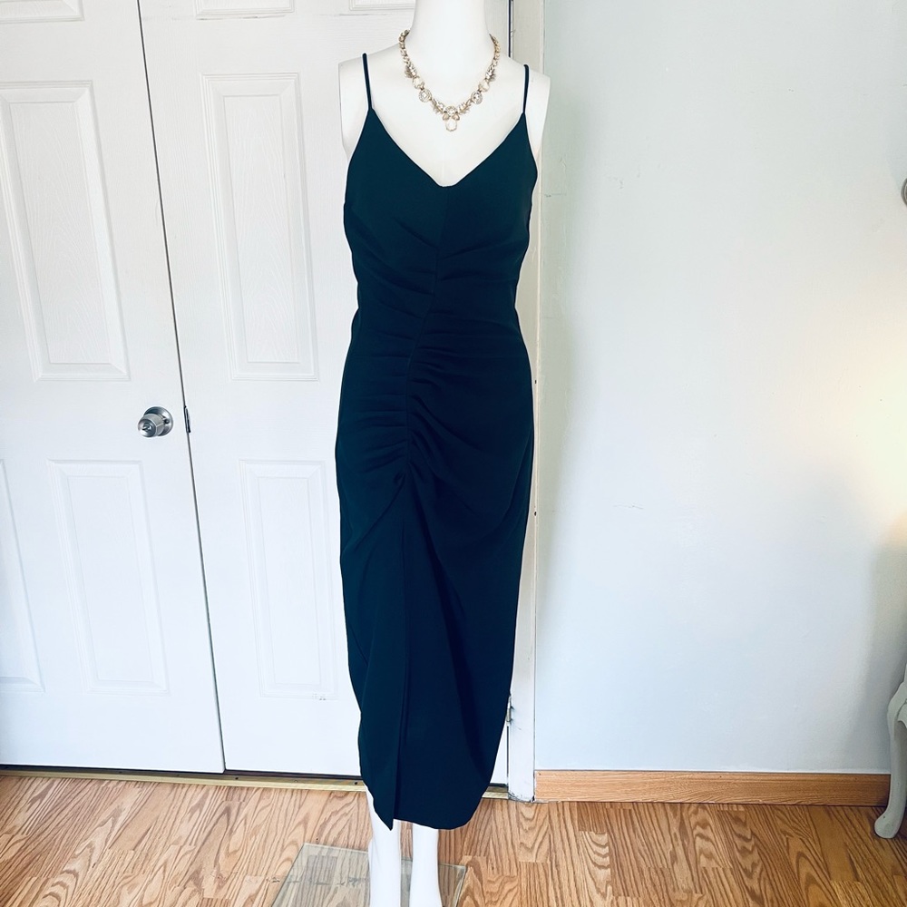 Zara Black Ruched Elegant Midi